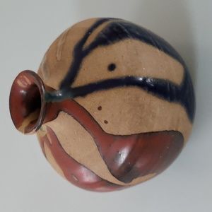 Vintage Vase MCM OMC Japan Pottery mini Glazed Stripes in Tan Brown Blue